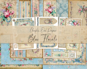 Blue Florals Junk Journal Kit (A4 Size)