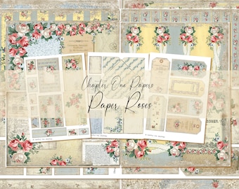 Paper Roses Digital Junk Journal Kit (A4 size) for Instant Download Chapter One Papers