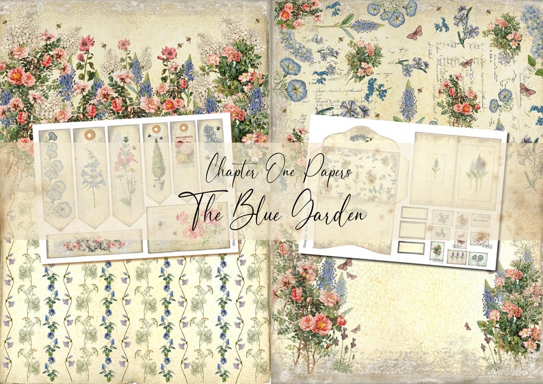 The Blue Garden Junk Journal Digital Kit US Letter Size for Instant Download Chapter One Papers image 4