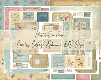 May include: A collection of vintage-style papers and ephemera in a country cottage theme. The papers feature floral patterns, handwritten text, and delicate borders. The set includes a variety of sizes and shapes, perfect for scrapbooking, card making, or other crafting projects.