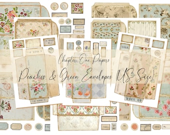 Peaches & Green Envelopes Junk Journal Ephemera Kit