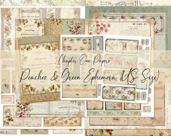 Peaches & Green Ephemera Junk Journal Kit