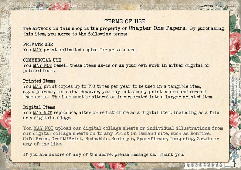 Paper Roses Digital Junk Journal Kit US Letter Size for Instant Download Chapter One Papers image 7