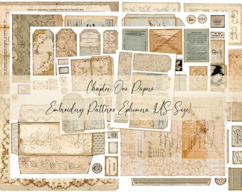 Embroidery Patterns Ephemera Junk Journal Kit