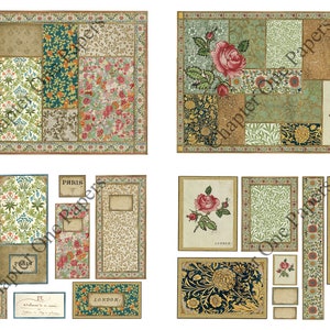 May include: A digital collage sheet with vintage floral patterns, including roses, and text that says "Paris" and "London". The sheet is perfect for scrapbooking, card making, and other paper crafts.