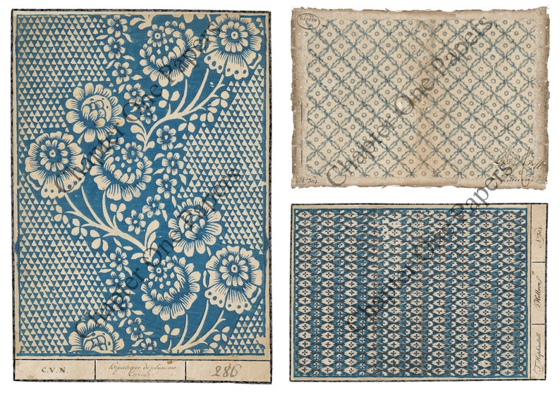 Motifs anciens Kit de papier journal indésirable bleu et sarcelle image 2