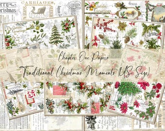Traditional Christmas Moments Junk Journal Collage Kit (US Letter Size)