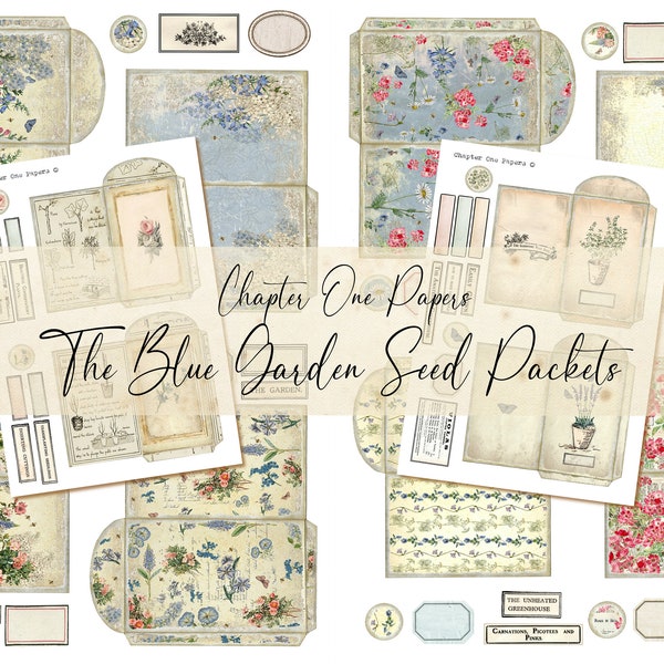The Blue Garden Seed Packets Junk Journal Digital Ephemera Kit (US Letter Size) for Instant Download Chapter One papers