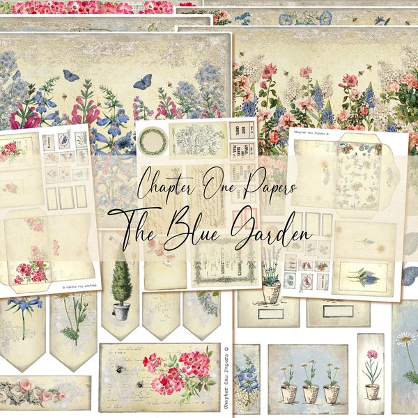 The Blue Garden Junk Journal Digital Kit (US Letter Size) for Instant Download Chapter One Papers