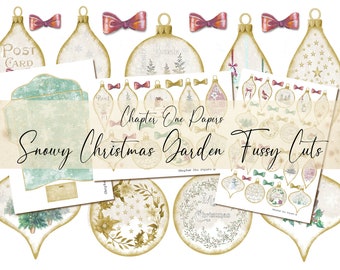 Snowy Christmas Garden Fussy Cuts (US Letter Size) Digital Junk Journal Ephemera Kit for Instant Download Chapter One Papers