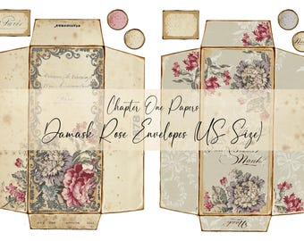 Damask Rose Envelopes Junk Journal Ephemera Kit (US Letter Size)