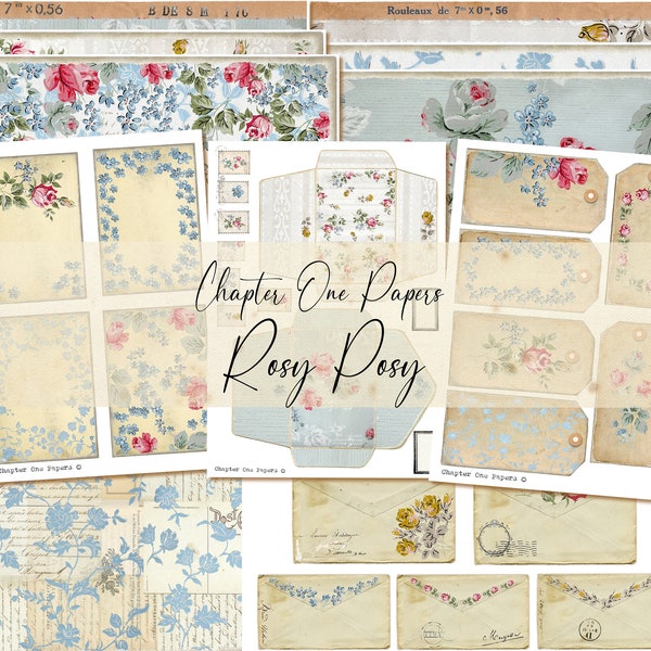Rosy Posy Junk Journal Digital Kit (A4 Size) for Instant Download Chapter One Papers
