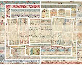 Printable Washi Designs 4 Junk Journal Ephemera Kit (US Letter Size)