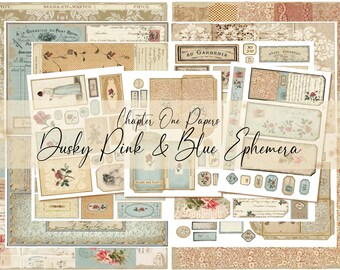 Dusky Pink And Blue Ephemera Junk Journal Pages