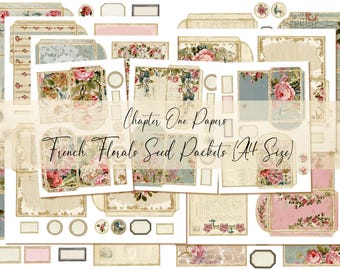 French Florals Seed Packets Junk Journal Ephemera Kit (US Letter Size)