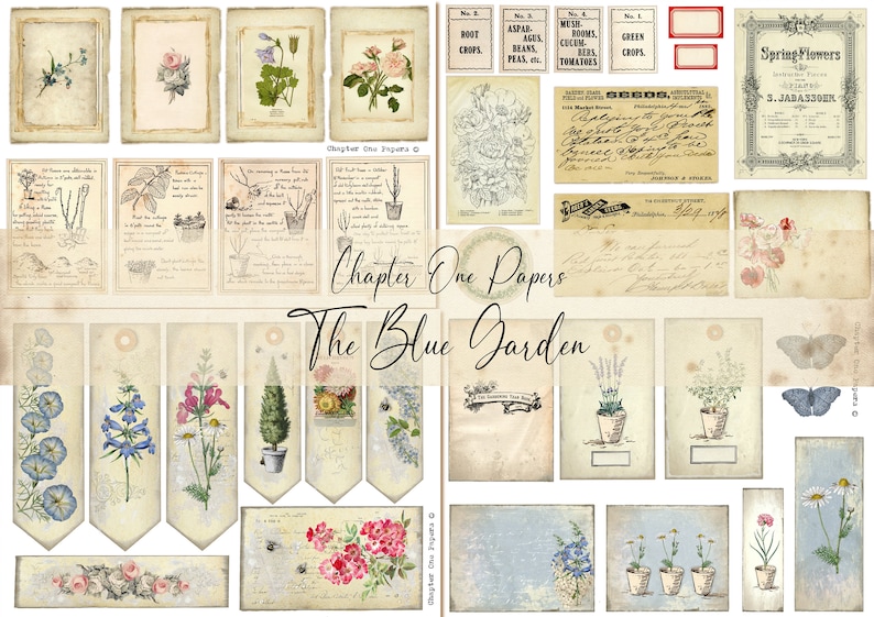 The Blue Garden Junk Journal Digital Kit US Letter Size for Instant Download Chapter One Papers image 5