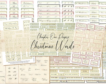 Christmas Words Junk Journal Ephemera Digital Kit (tamaño A4) para descarga instantánea de documentos del capítulo uno