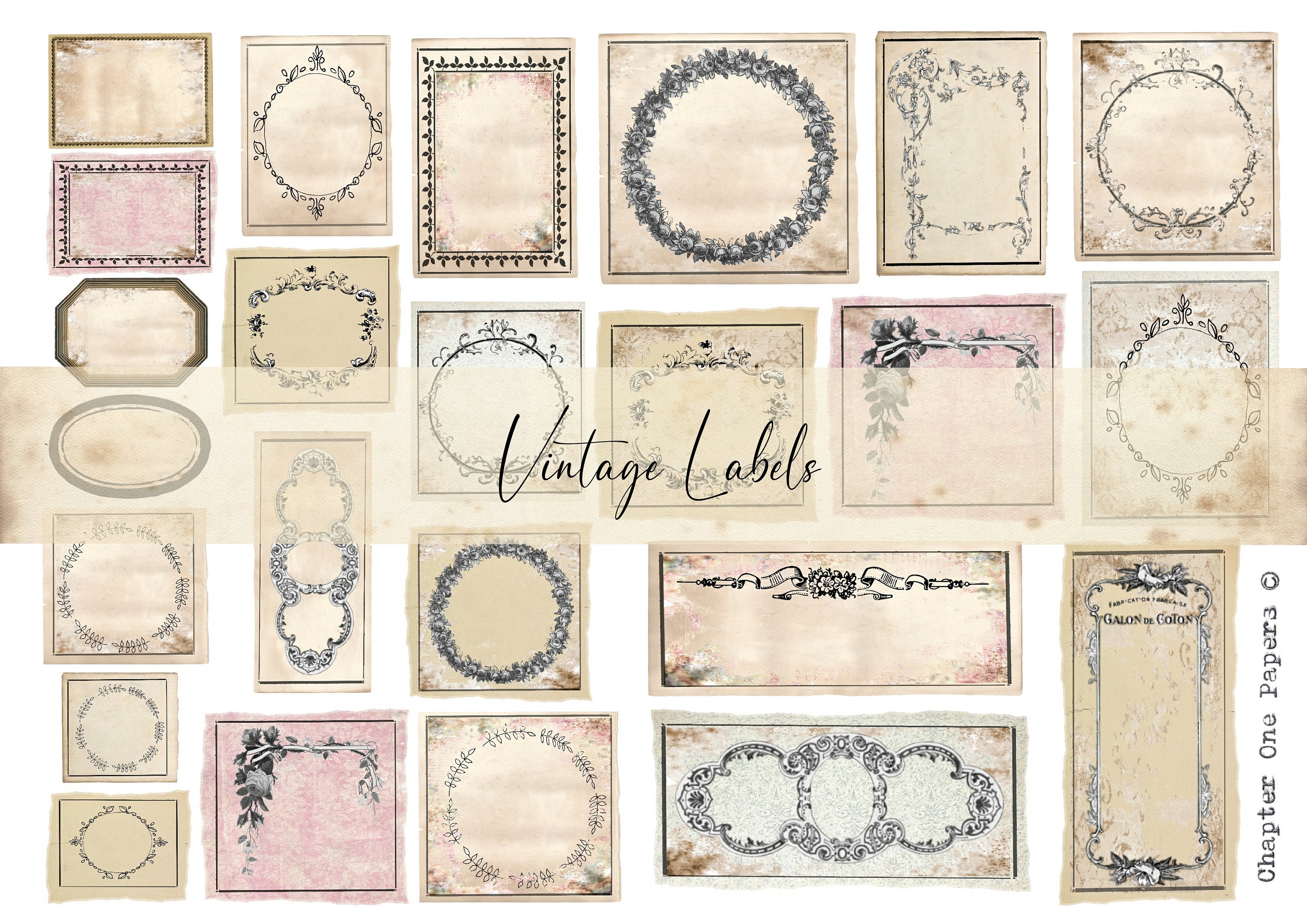 Ephemera Sampler, Digital Printable, Vintage Ephemera, Labels, Tickets,  Grungy Number Labels, Mini Labels, Collage Paper, Junk Journals 