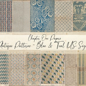 Antique Patterns - Blue & Teal Junk Journal Papers Kit