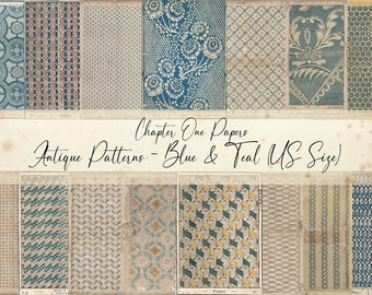 Antique Patterns - Blue & Teal Junk Journal Papers Kit