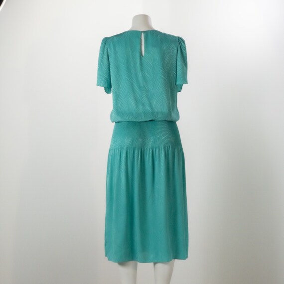 Vintage 1980s Sundress, Turquoise Blouson Day Dre… - image 8