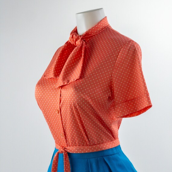 Vintage 1960s Blazer Blouse Set, Coral Polka Dot … - image 6