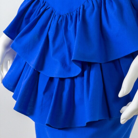 Vintage 1980s Dress, Blue Off-Shoulder Sheath wit… - image 9