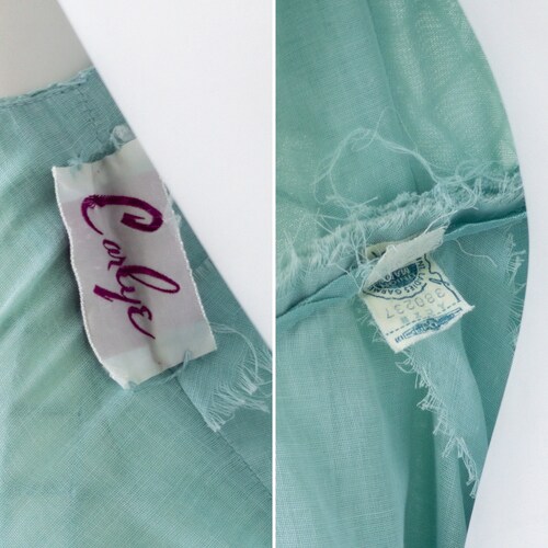 Vintage 1950s Dress, Mint Green Linen Sundress shops with Lattice Smocking, Pastel Sleeveless Mod Day Dress with Pleated Skirt and Button Up Back