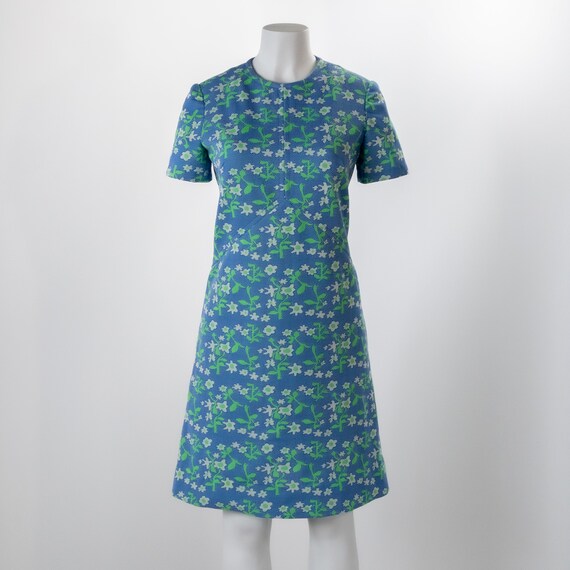 Vintage 1960s Mod Sundress, Blue Daisy Print Shif… - image 8