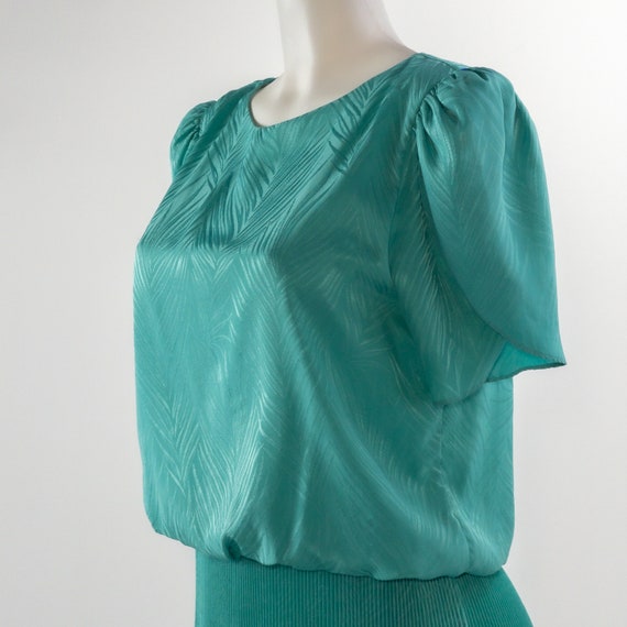 Vintage 1980s Sundress, Turquoise Blouson Day Dre… - image 2