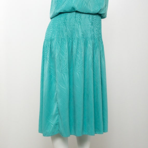 Vintage 1980s Sundress, Turquoise Blouson Day Dre… - image 6