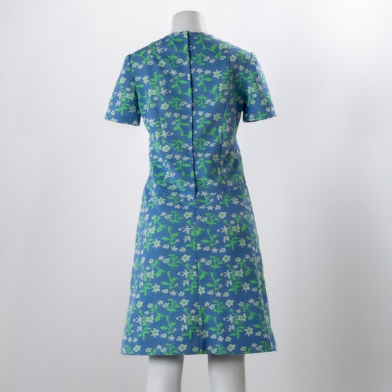 Vintage 1960s Mod Sundress, Blue Daisy Print Shif… - image 2