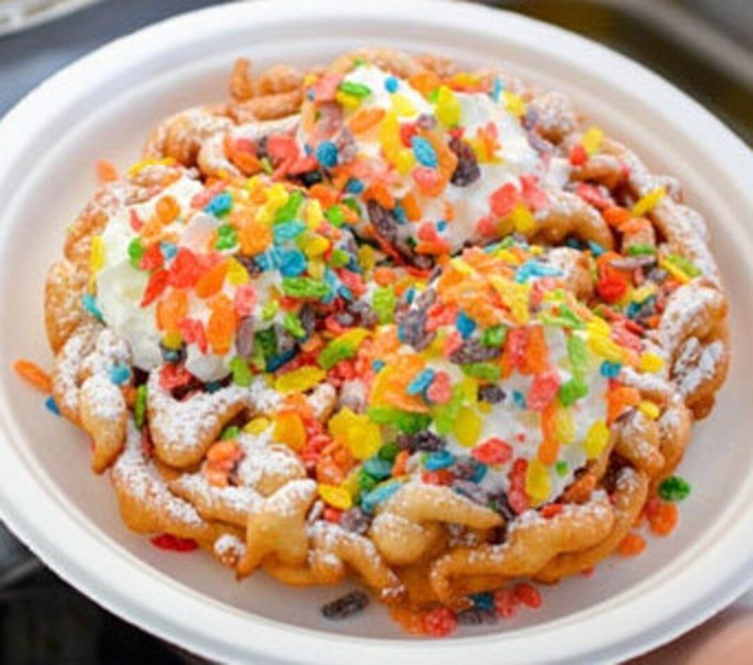 Funfetti Funnel Cake Mix With Powdered Sugar and Sprinkles for Topping