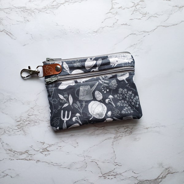 Magic Garden Double Zip Wallet/Coin Purse with Optional Key Ring Wristlet