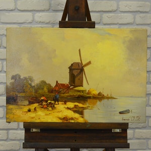 Oil painting on canvas 40x50 &quot;Washerwoman&quot; nature landscape. From professional artist. Handmade. Vintage. Art. Original. Single
