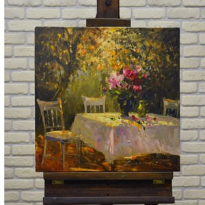 Oil painting on canvas 50x50 &quot;Romantic evening&quot; nature landscape. From professional artist. Handmade. Vintage. Art. Original. Single
