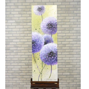 Oil painting on canvas 120x40 &quot;Dandelion&quot; still-life painting. From a professional artist. Handmade. Vintage. Original. Single copy