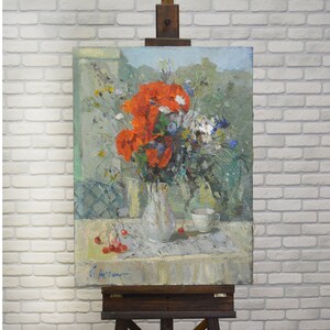 Oil painting on canvas 80x60 &quot;Flowers from the field&quot; still-life painting. From professional artist. Handmade. Vintage. Art.Original.Single