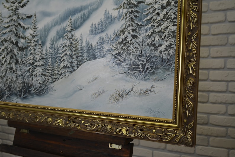Oil painting on canvas 50x70 Snowy picks nature landscape Original Vintage Handmade Art Single copy From a professional artist