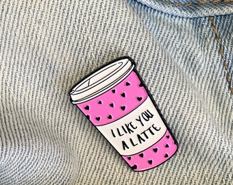 I Like You A Latte Pin, Kawaii Enamel Pin, Coffee Enamel Pin, Coffee Pin, Heart Enamel Pin, Pink Enamel Pin, Cute Enamel Pin