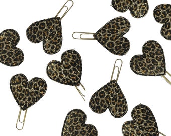 Leopard Heart Feltie Clip, Heart Paper Clip, Planner Page Marker, Planner Bookmark, Planner Decorations, Book Lover Gift, Feltie, Paper Clip