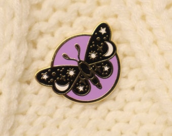 Night Moth Pin, Moon Enamel Pin, Moth Pin, Galaxy Pin, Planner Accessories, Black Owned Shops, Butterfly Enamel Pin, Space Butterfly