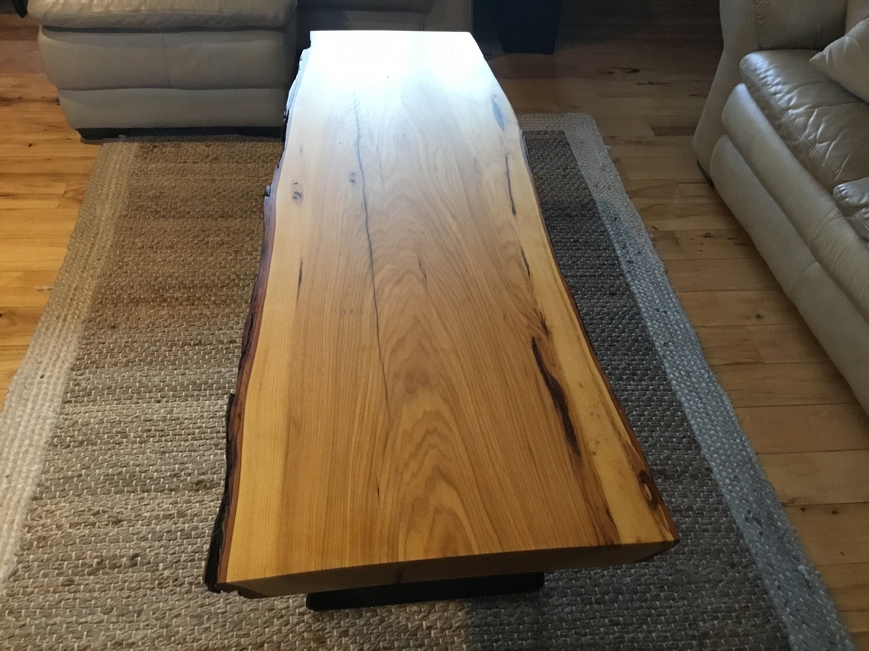 Live edge hickory slab coffee table with black trapezoid legs Etsy
