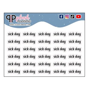 Sick Day Script Planner Stickers, Functional Script Stickers, Feeling Sick, Work Sick Day, Bold Font, Black Color, Minis by Plush Planning