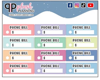 Phone Bill Planner Stickers, Monthly Budget Tracker, Pick A Color
