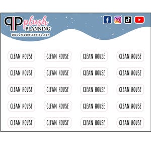 Clean House plannerstickers, door Rae Dunn geïnspireerde lettertypestijl, functionele plannerstickers, scrapbookingstickers, pluche planning