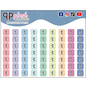 Dollar Sign Square Itty Bitty Tracker, Monthly Budget, Weekly Budget, Dollar Tracker Icons Stickers, Functional Budget Stickers, Pick Color