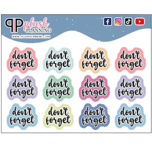 May include: Twelve pastel-coloured cloud-shaped stickers with the text "don't forget" in black lettering.