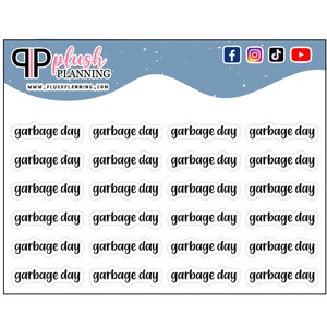 Garbage Day Script Tracker Planner Stickers, Functional Script Stickers, Bold Font, Black Color, Minis by Plush Planning