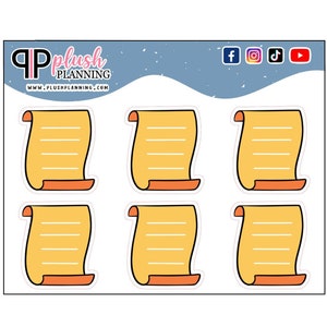 May include: Six yellow and orange scroll stickers with white lines. The stickers are perfect for adding a touch of whimsy to your planner or journal.